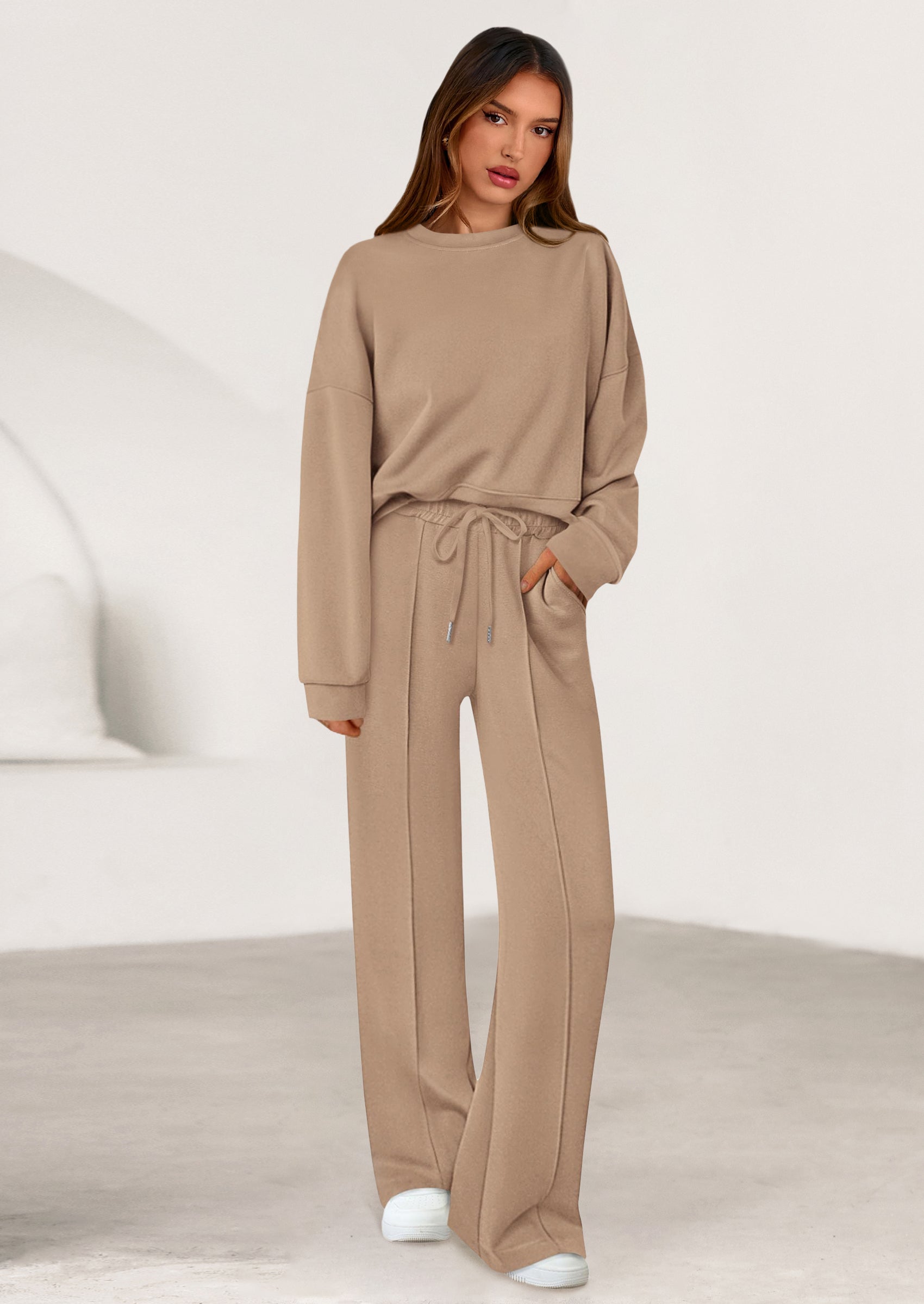 Osonn 2 Piece Sets For Women Fall Trendy Long Sleeve Sweatshirt Wide Leg Pants Loungewear Set Matching Sweatsuit