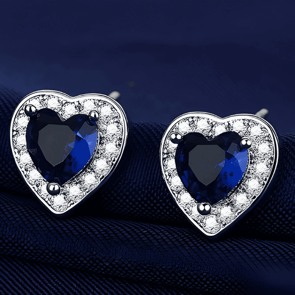 Sapphire Heart Stud White Gold Earrings — image 2