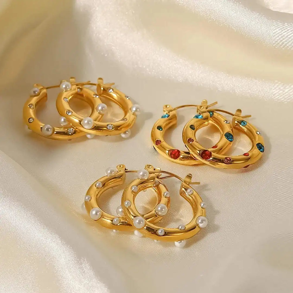 Shimmering Gold Zircon Circle Hoop Earrings — image 5