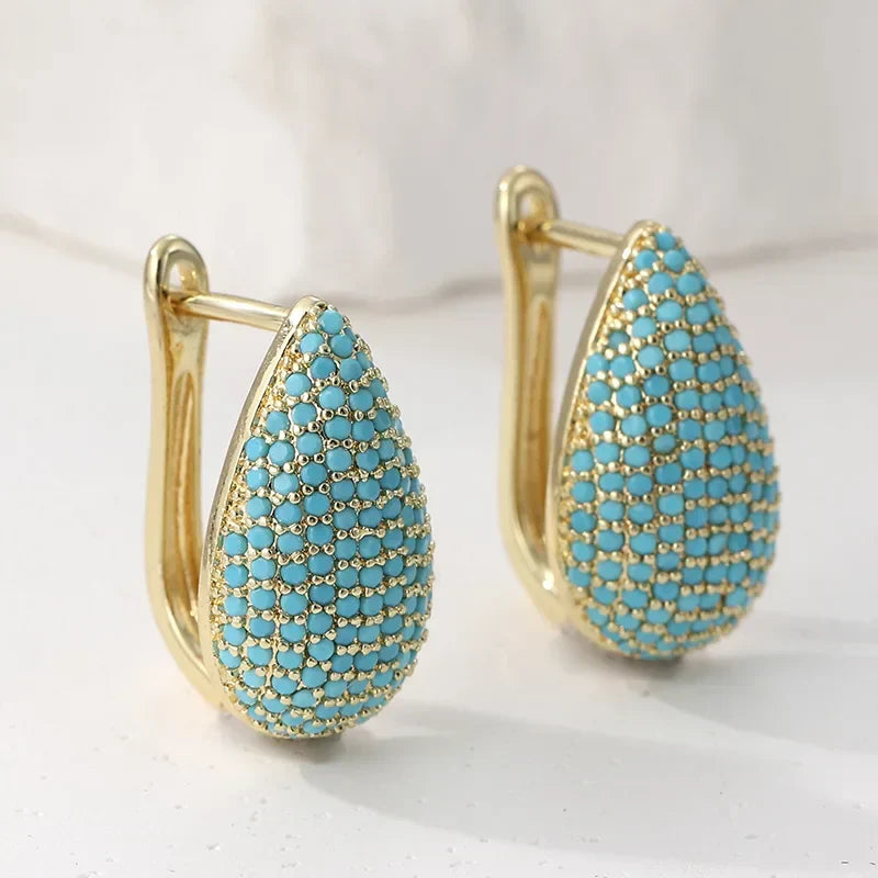 Turquoise Pavé Teardrop Earrings — image 1