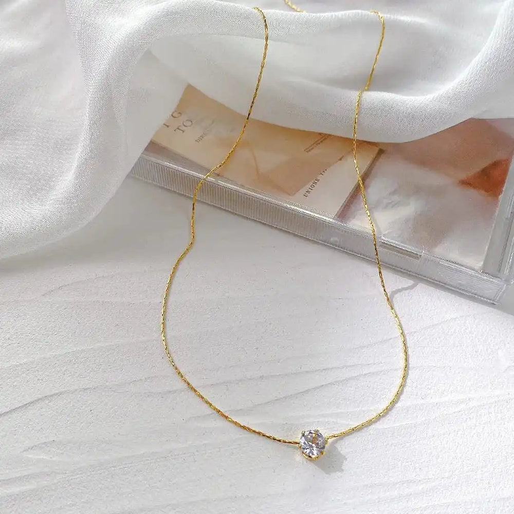Dainty Solitaire Pendant Necklace — image 1
