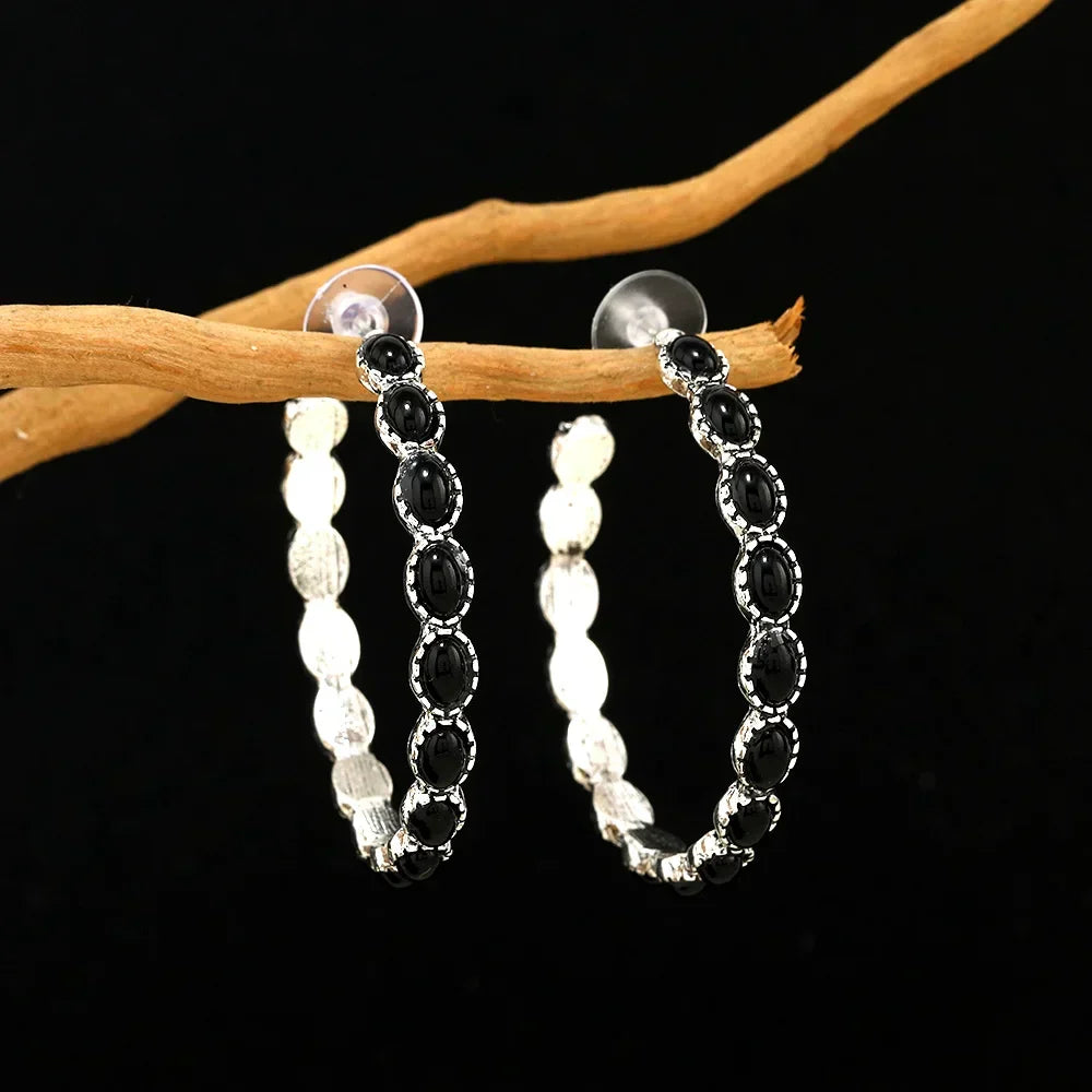 Oval White Gold Hoop Earrings — image 2