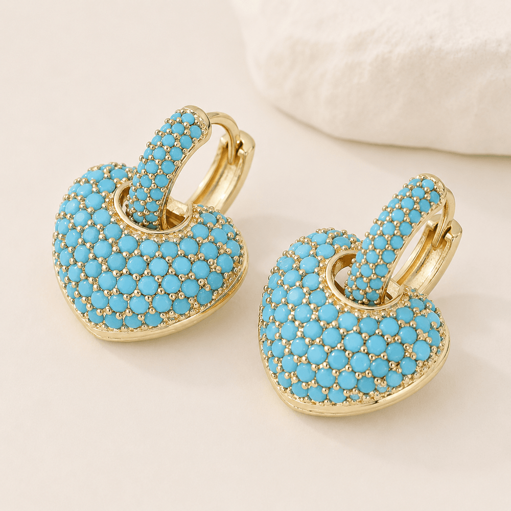 Turquoise Heart Pavé Lock Earrings — image 1