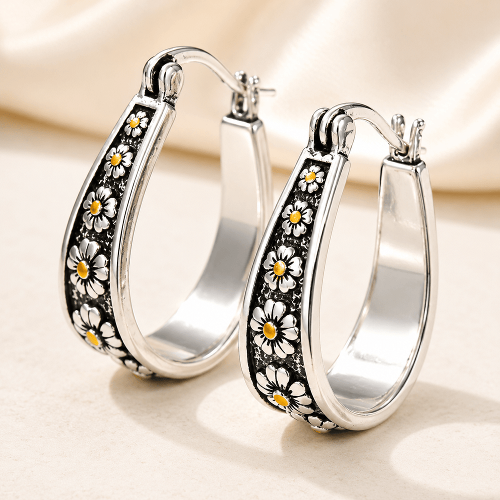 Vintage Daisy Hoop Earrings — image 1
