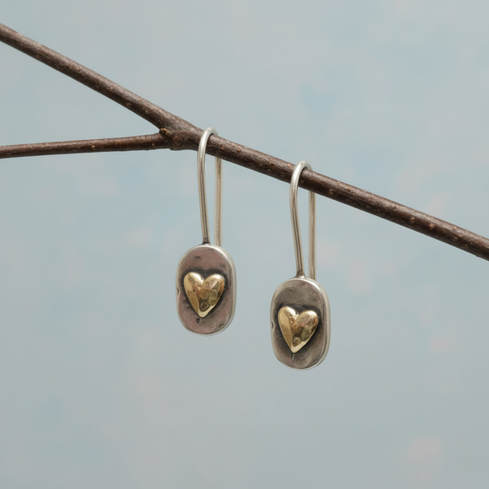 Vintage Silver Golden Heart Earrings — image 2