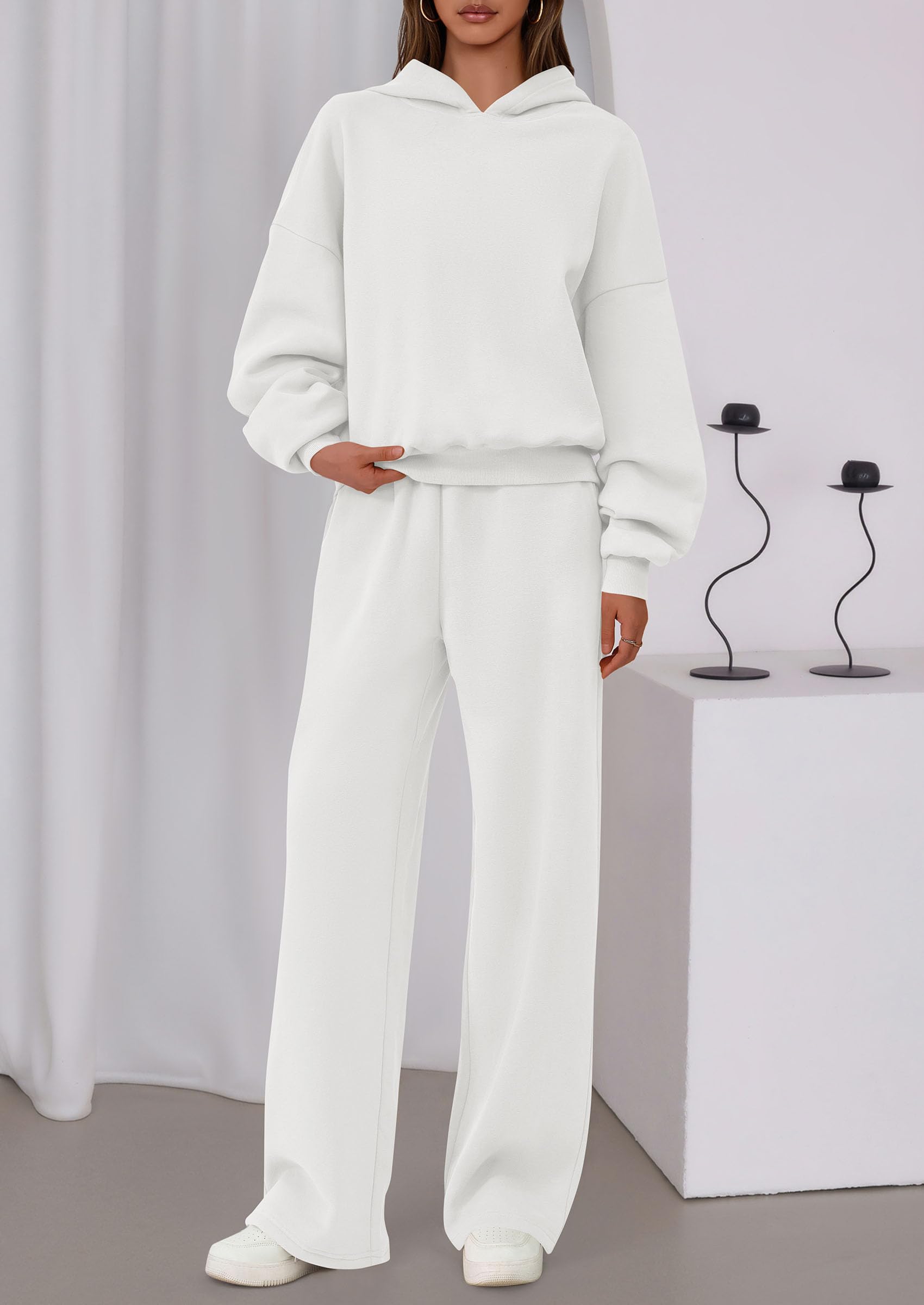 Osonn Womens Sweatsuits 2 Piece Set Casual Winter Long Sleeve Hoodie Loose Wide Leg Sweatpants Fall Tracksuit