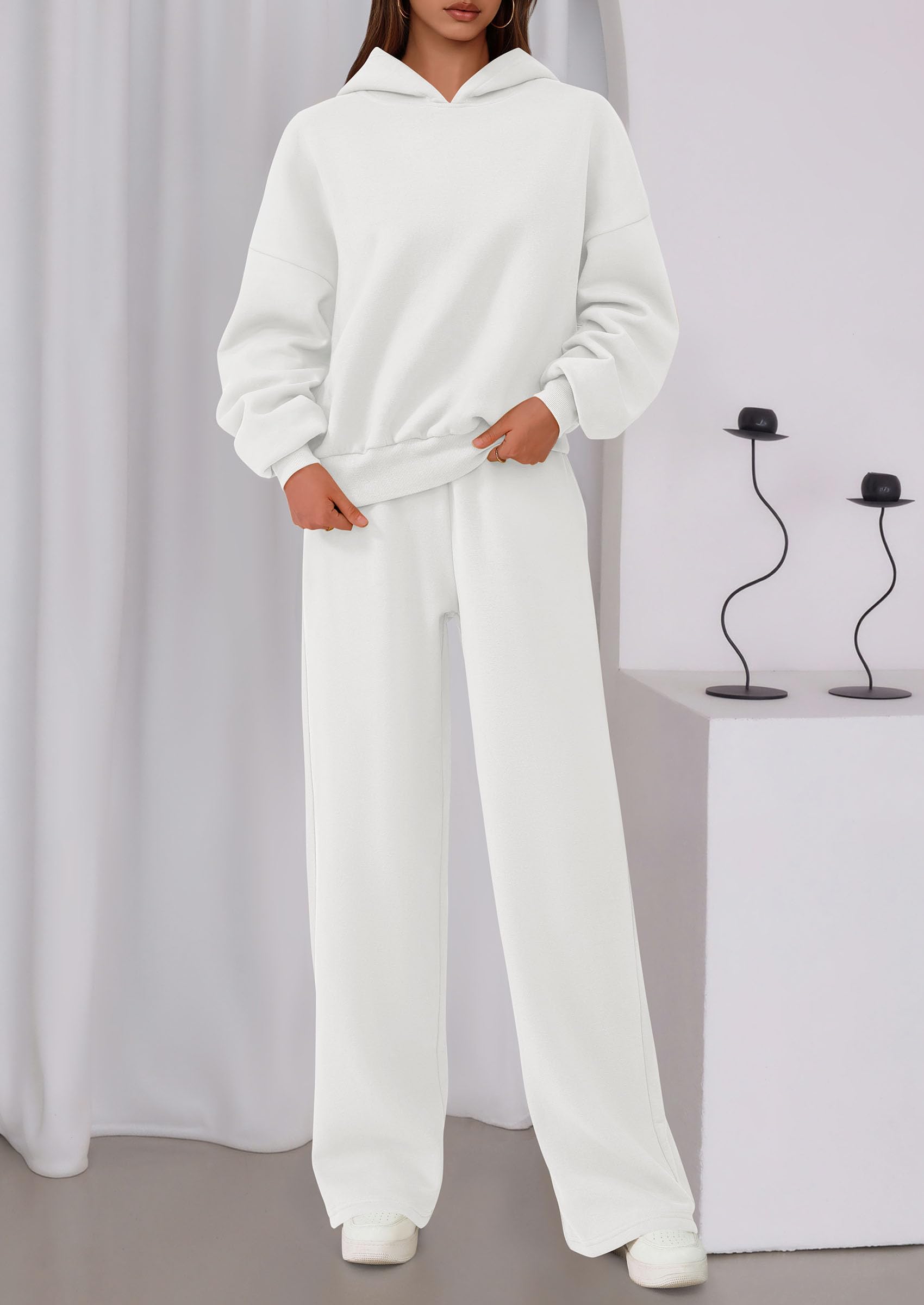 Osonn Womens Sweatsuits 2 Piece Set Casual Winter Long Sleeve Hoodie Loose Wide Leg Sweatpants Fall Tracksuit