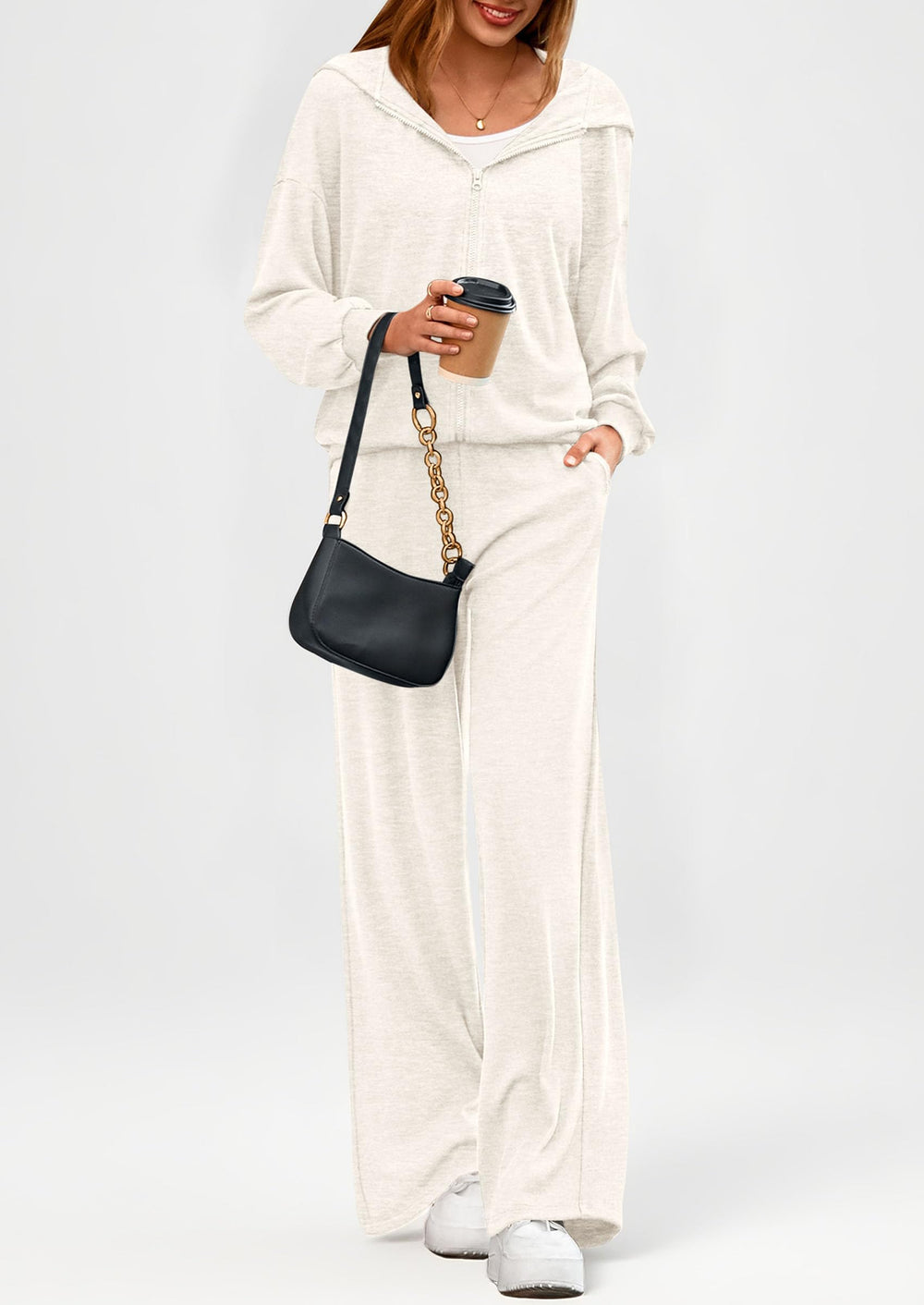 Osonn Women's 2 Piece Fall Lounge Sets Zip Up Hoodie Wide Leg Pants Tracksuit Matching Travel Outfits Clothes
