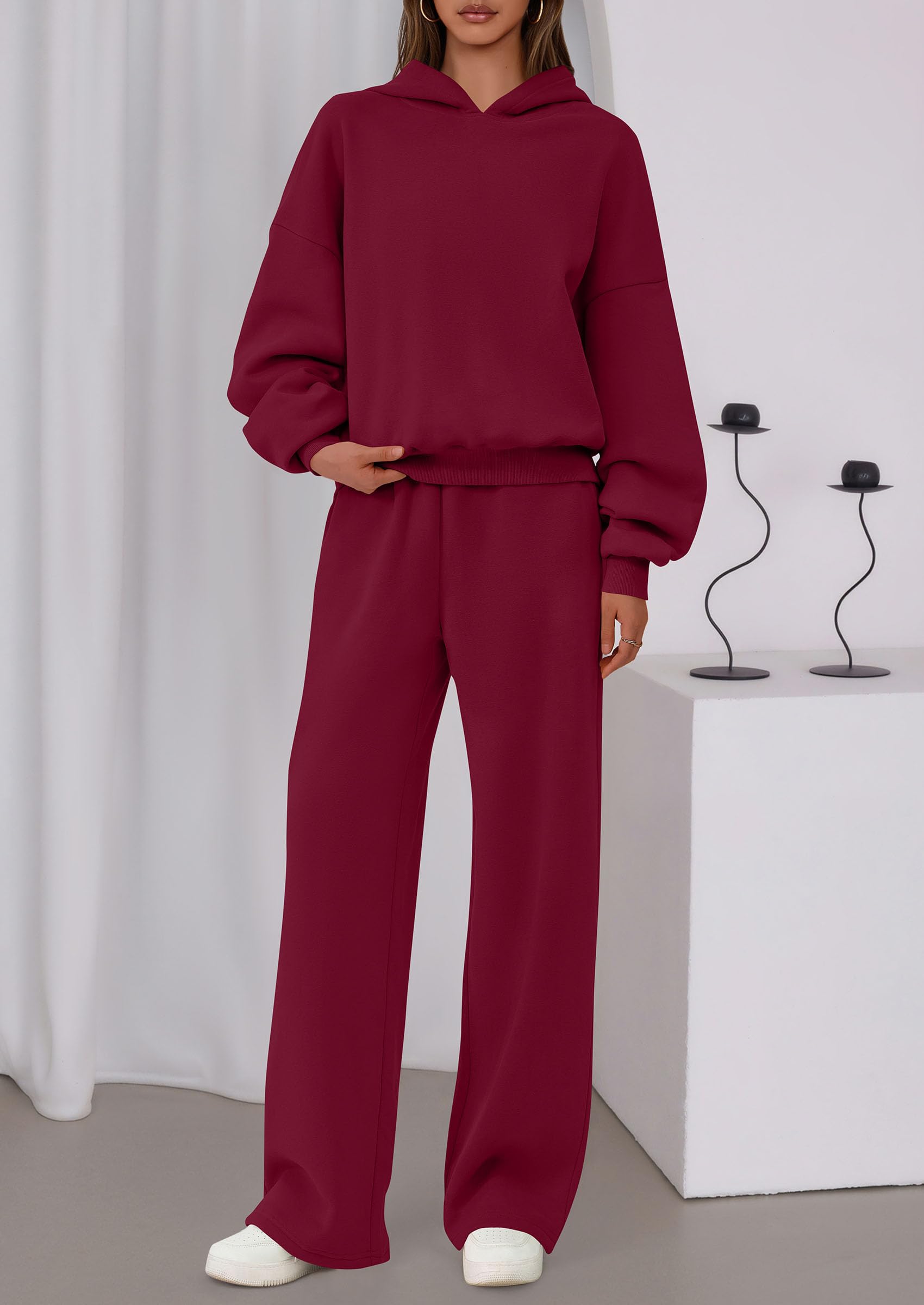 Osonn Womens Sweatsuits 2 Piece Set Casual Winter Long Sleeve Hoodie Loose Wide Leg Sweatpants Fall Tracksuit