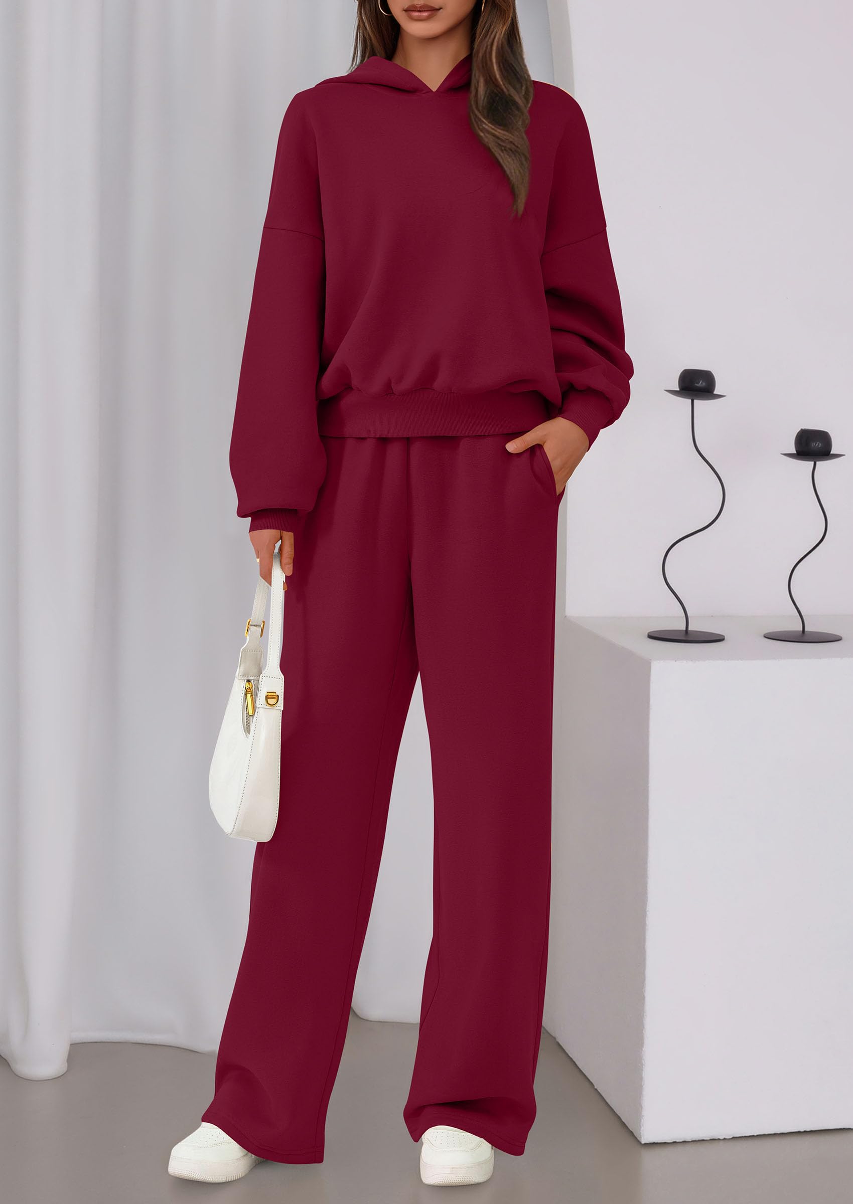 Osonn Womens Sweatsuits 2 Piece Set Casual Winter Long Sleeve Hoodie Loose Wide Leg Sweatpants Fall Tracksuit