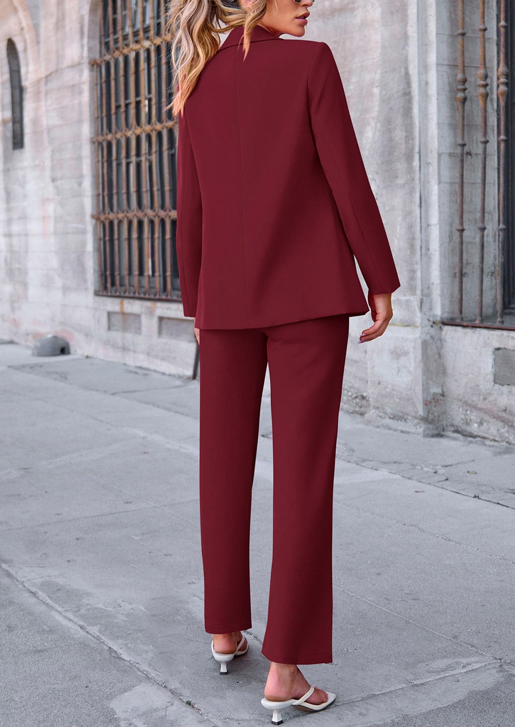Osonn 2 Piece Blazer Outfits Business Casual Oversized Jacket Wide Leg Work Pants Dressy Suit Set