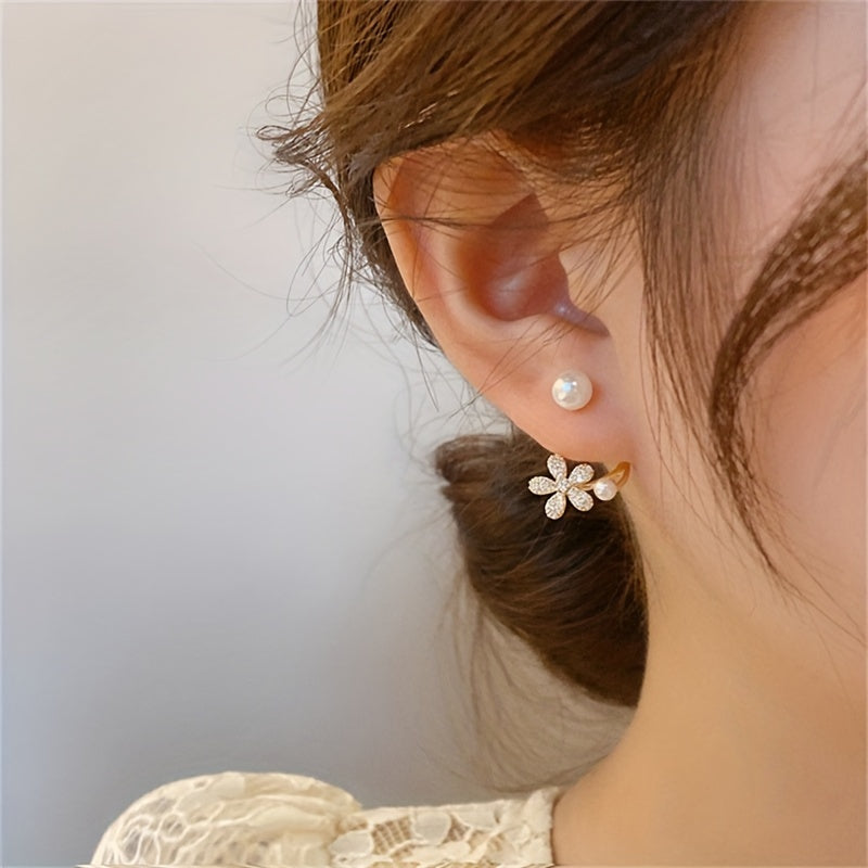 Floral Pearl Stud Earrings — image 2