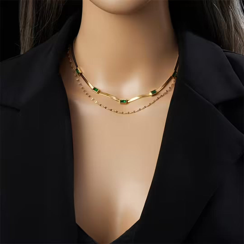 Gem Double Layer Retro Gold Necklace — image 1