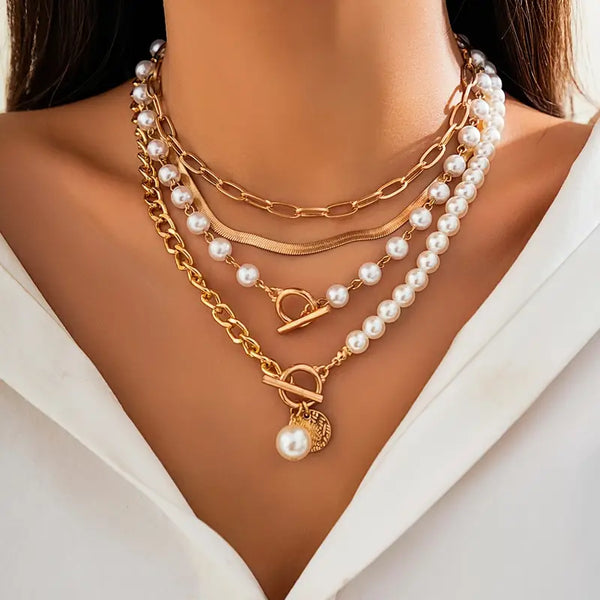 Modern Pearl Layered Necklace Set — image 1