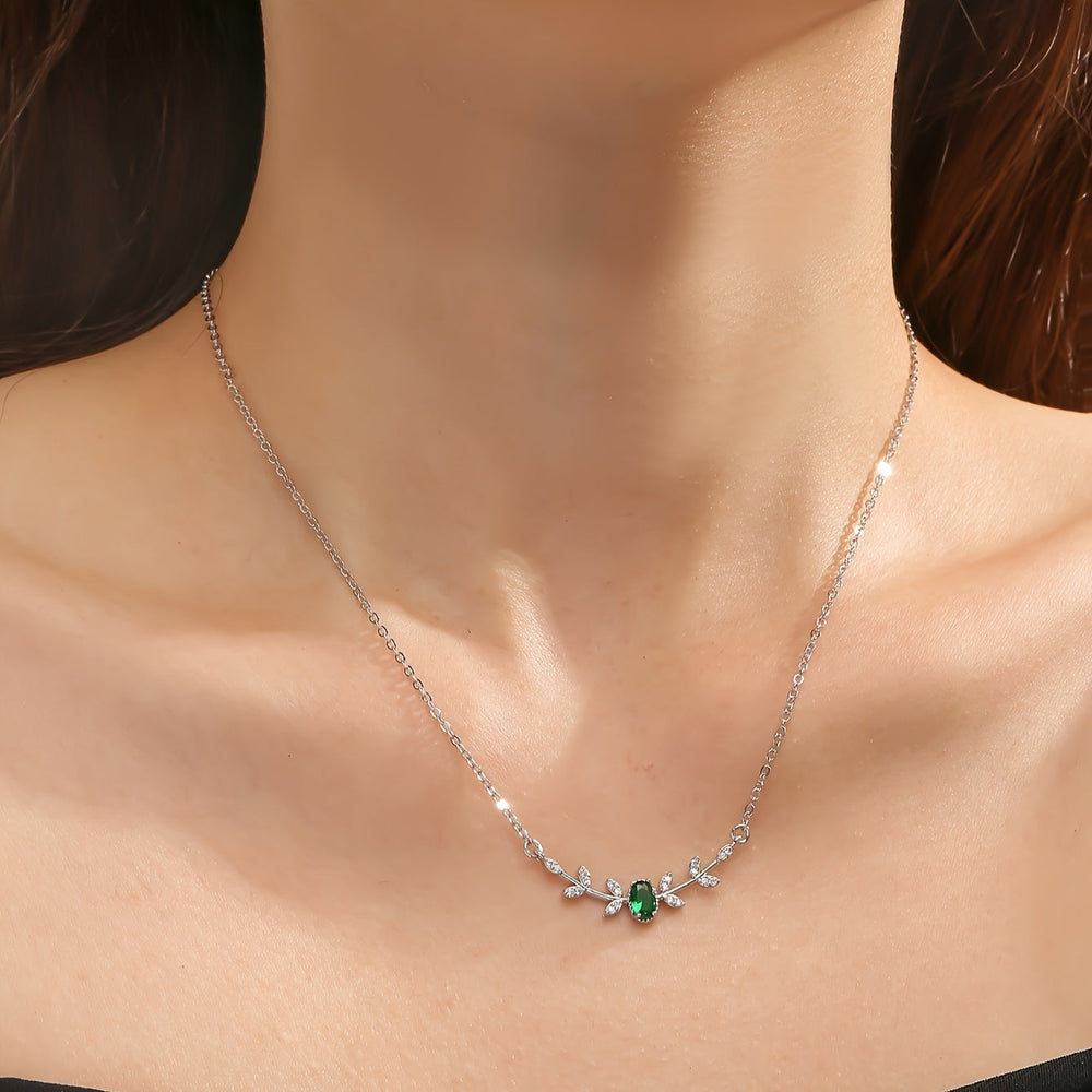 Leaf Inlaid Zirconia Necklace — image 3