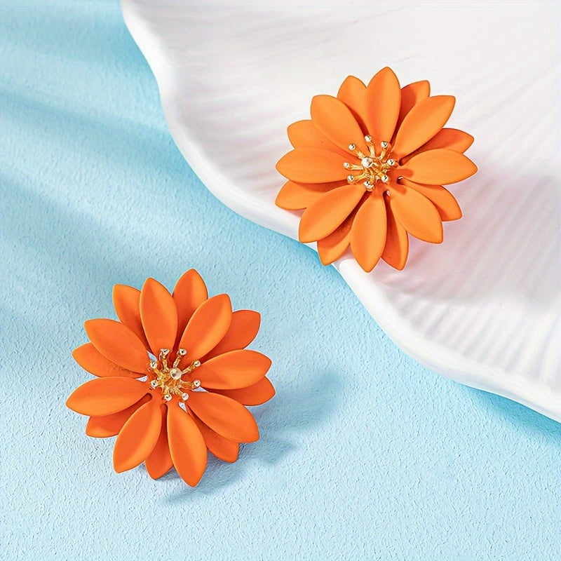 Orange Flower Stud Earrings — image 1