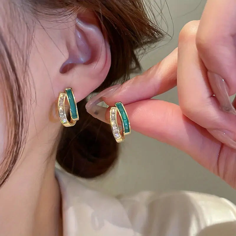 Emerald Double Hoop Earrings — image 2