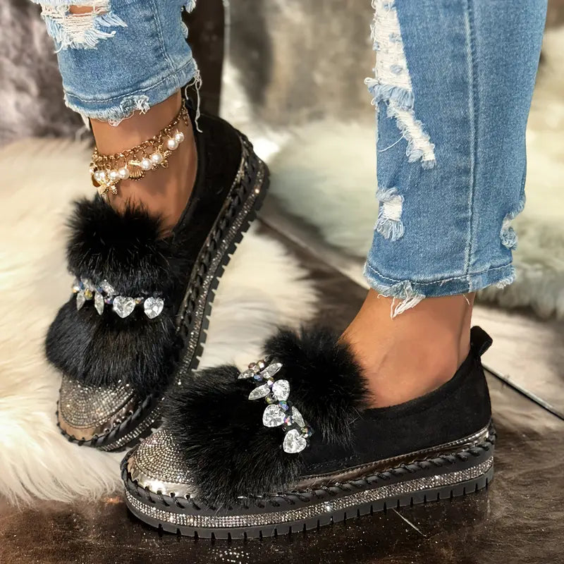 Aurora – Luxe Fur & Sparkle Comfort Loafer
