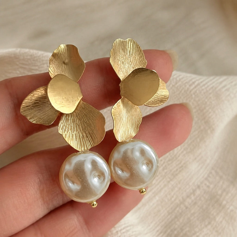 Intricate Floral Pearl Earrings — image 2