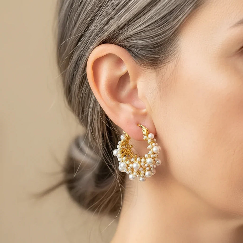 Pearl Cluster Hoop Earrings — image 2