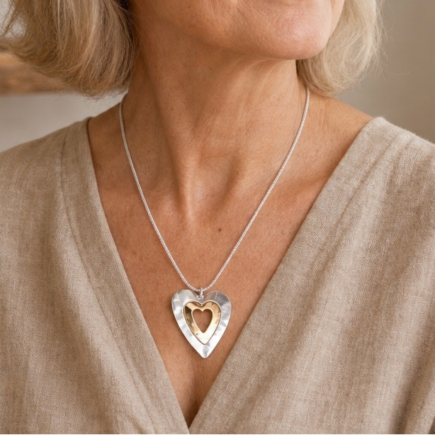 Lustrous Silver Gold Heart Necklace — image 2