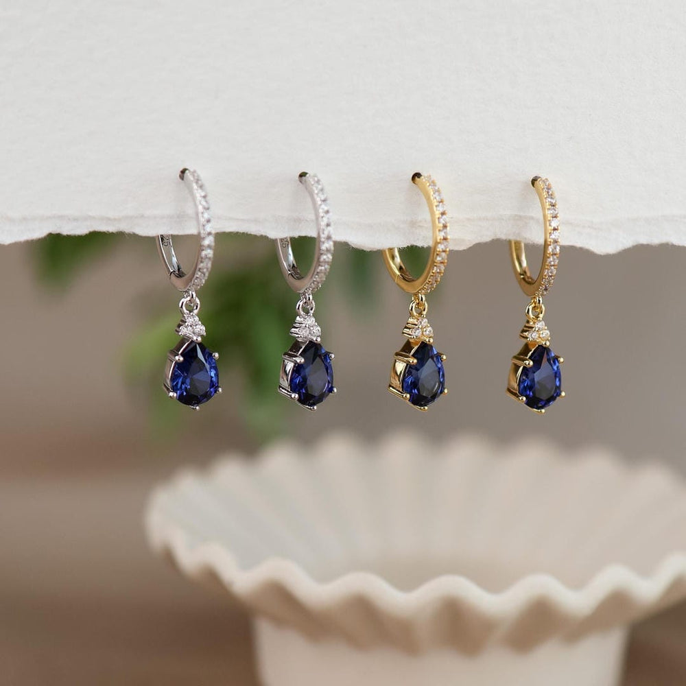 Gold Sapphire Stone Hoop Earrings — image 1