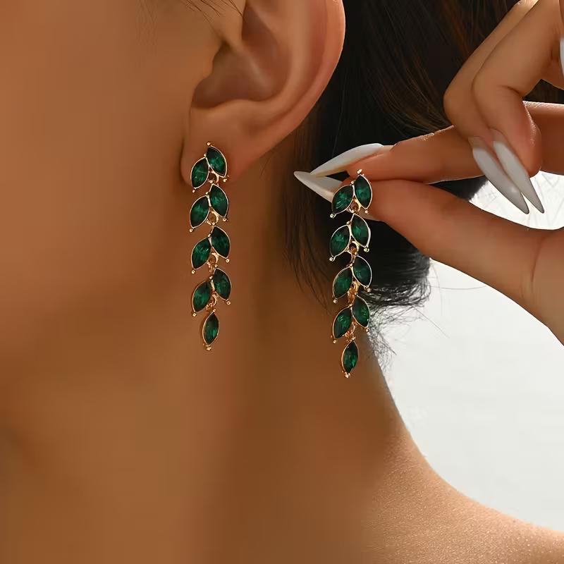 Green Leaf Drop Earrings — image 1