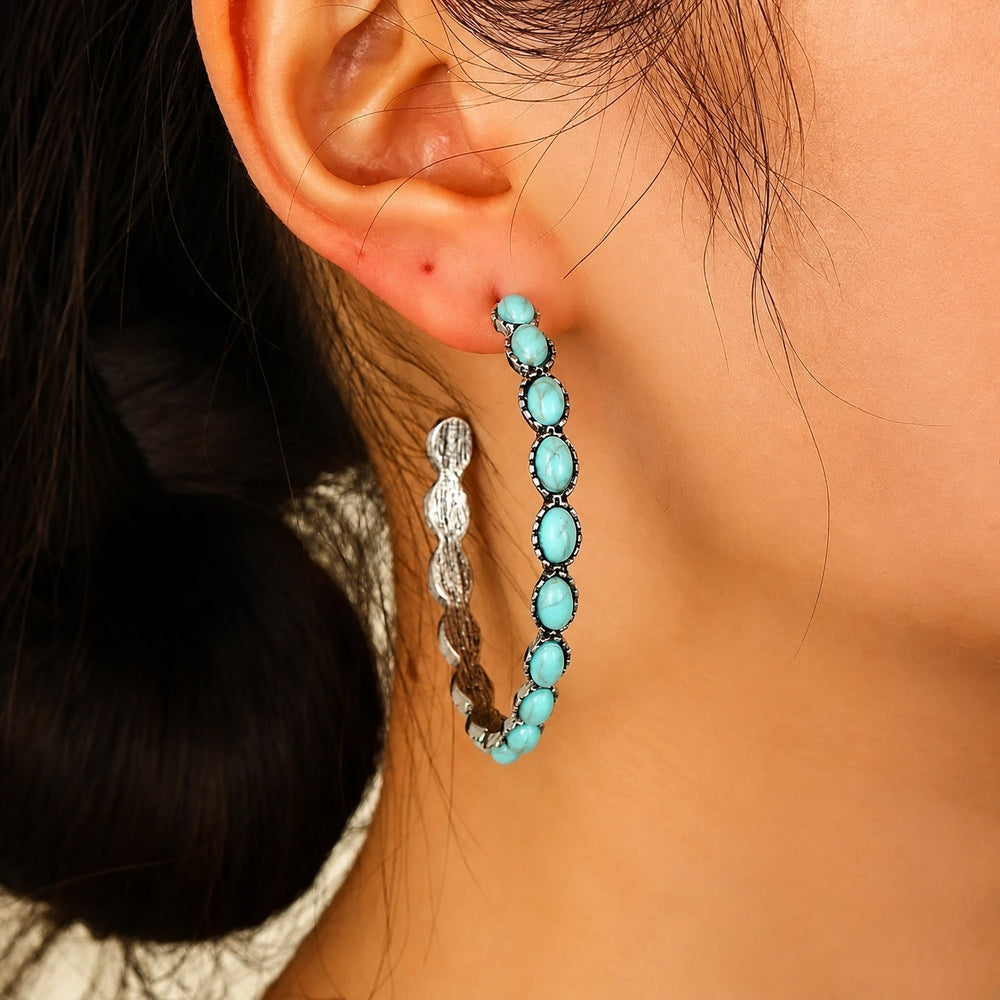 Oval White Gold Hoop Earrings — image 6