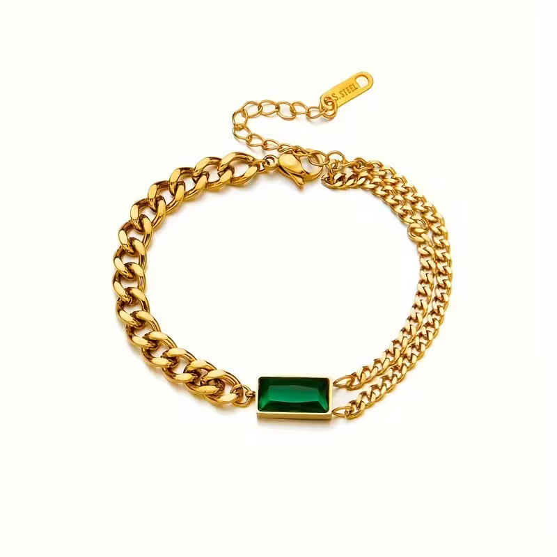 Emerald Bar Chain Bracelet — image 3