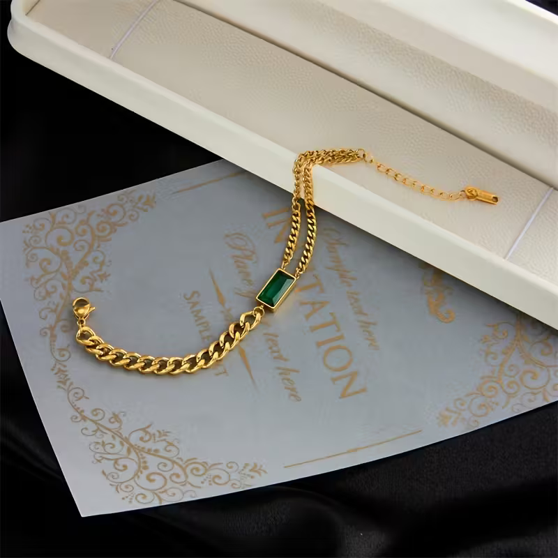 Emerald Bar Chain Bracelet — image 4
