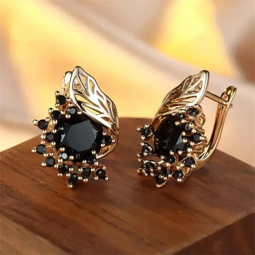 Black Zirconia Golden Earrings — image 1