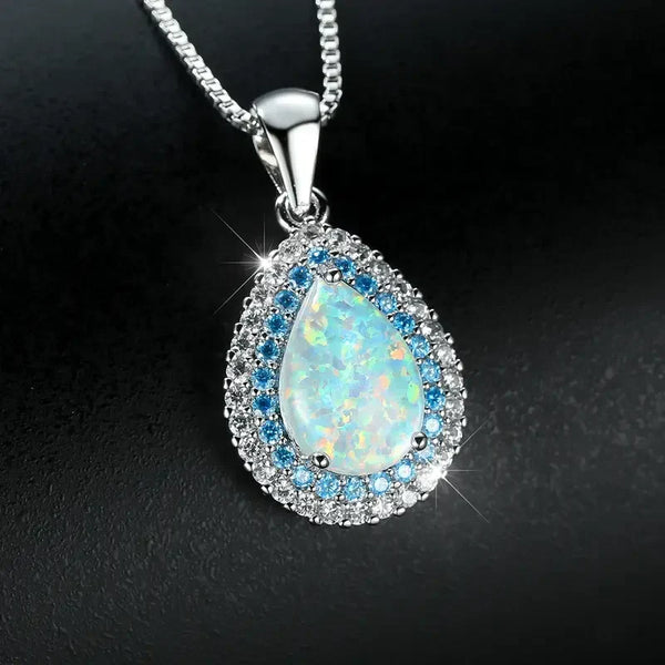 Elegant Blue Opal Drop Sparkling Necklace — image 1