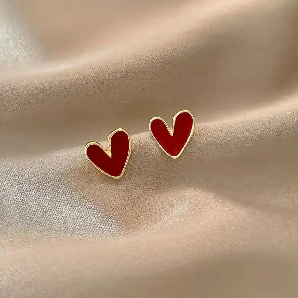 Antique Red Heart Gold Earrings — image 1