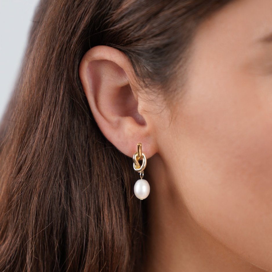 Gold Freshwater Pearl Earrings — image 2