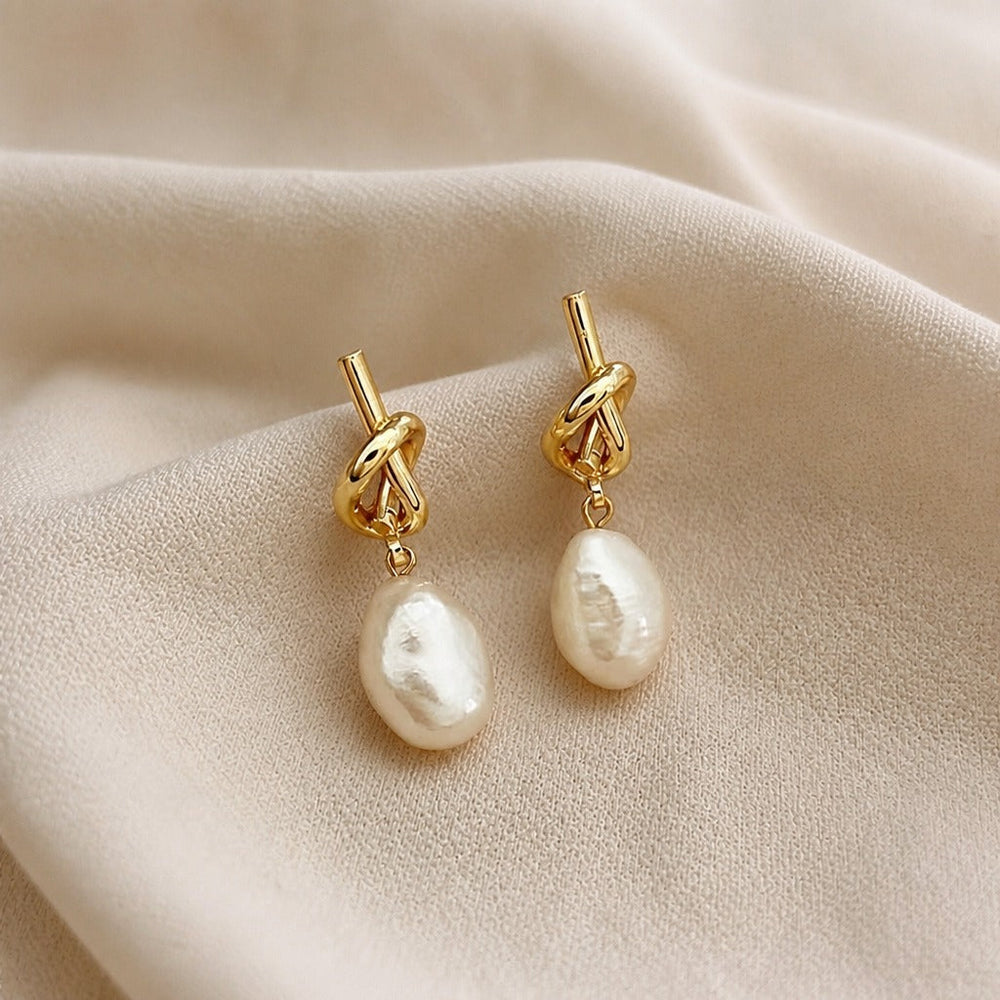 Knotted Pearl Drop Earrings — image 2