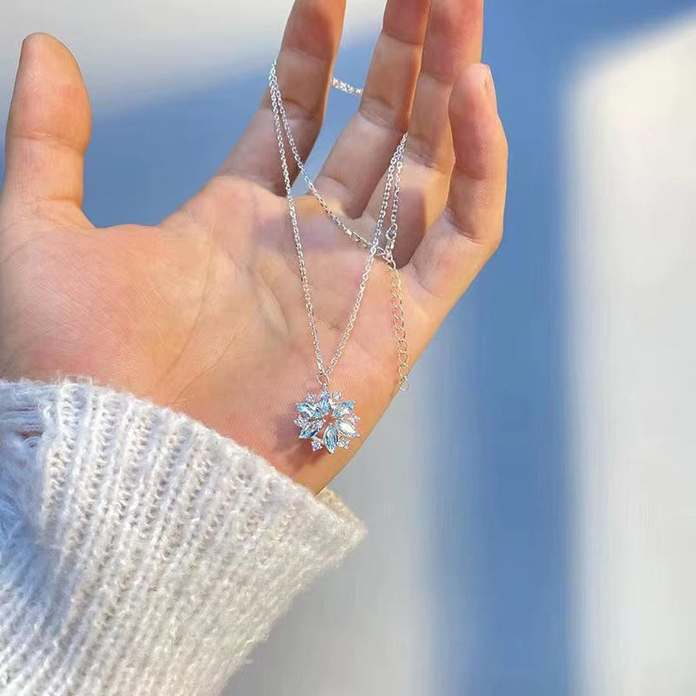 Blue Snowflake White Gold Flower Pendant Necklace — image 3