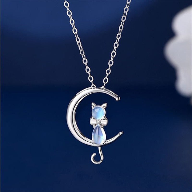 Moonstone Cat Crescent Necklace — image 2