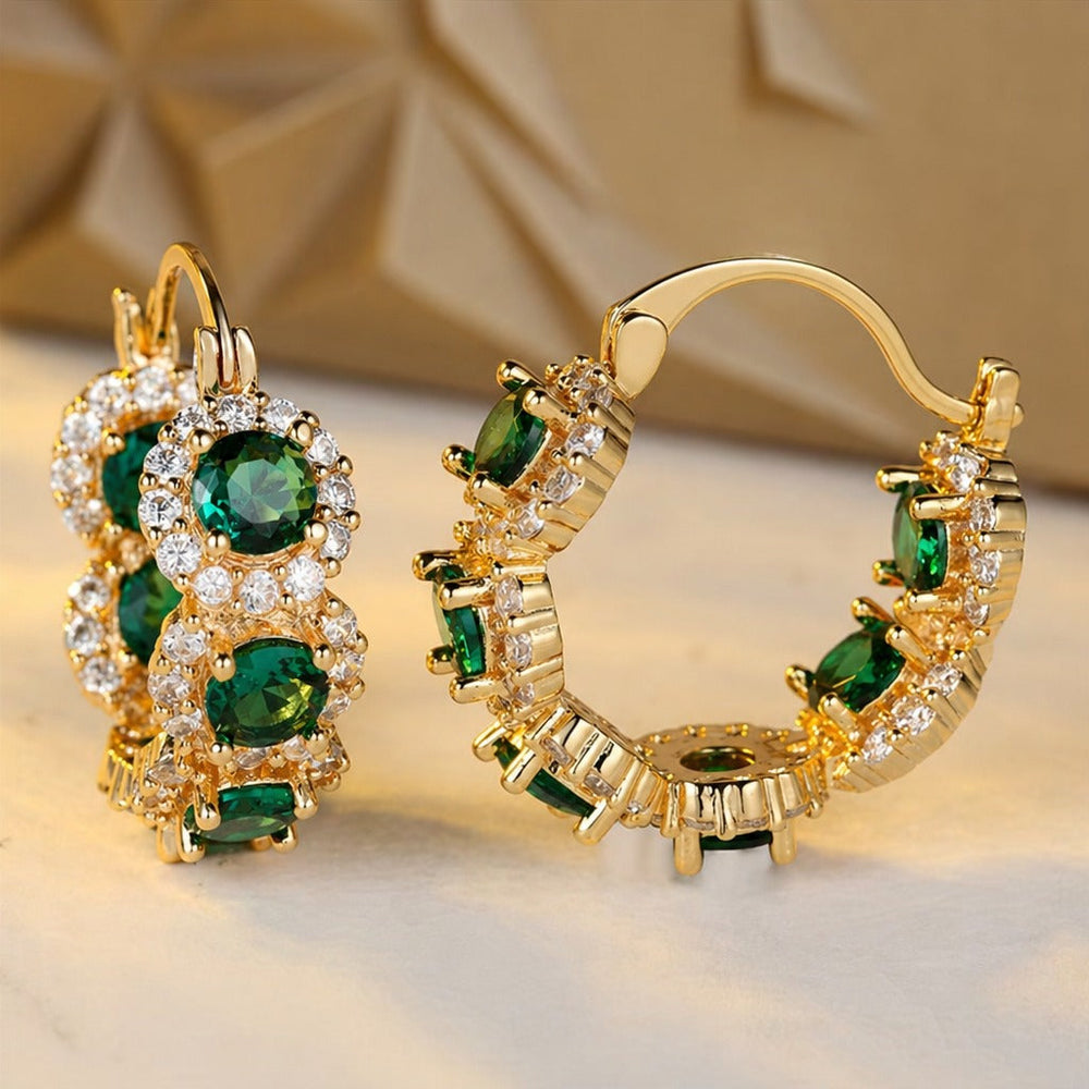 Luxury Green Crystal Gold Earrings — image 3