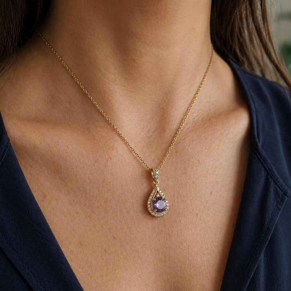 Lavena Halo Gold Pendant Necklace — image 2