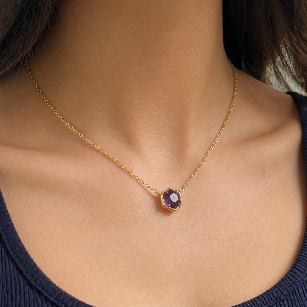 Amethyst Bezel Rose Gold Pendant Necklace — image 2