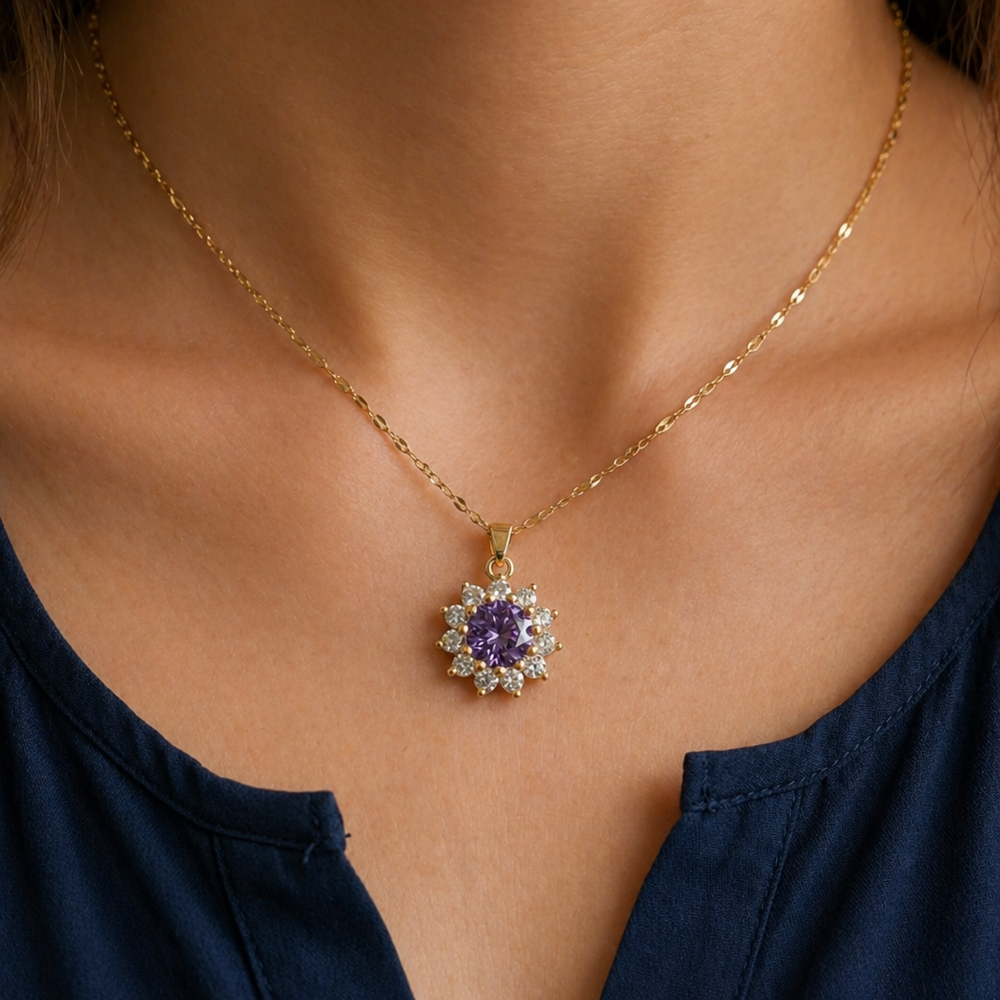 Amethyst Sunflower Gold Necklace — image 2