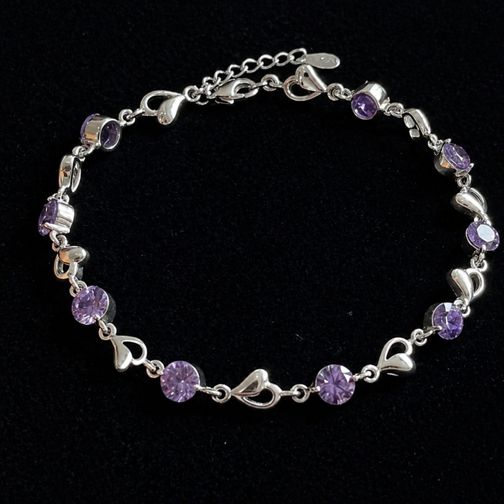 Heart Charm Amethyst White Gold Bracelet — image 1