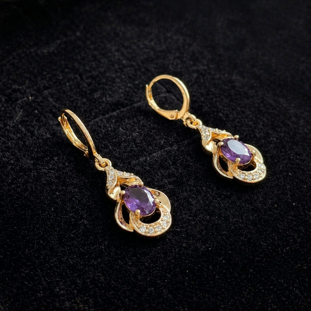 Moonlit Amethyst Teardrop Rose Gold Earrings — image 1
