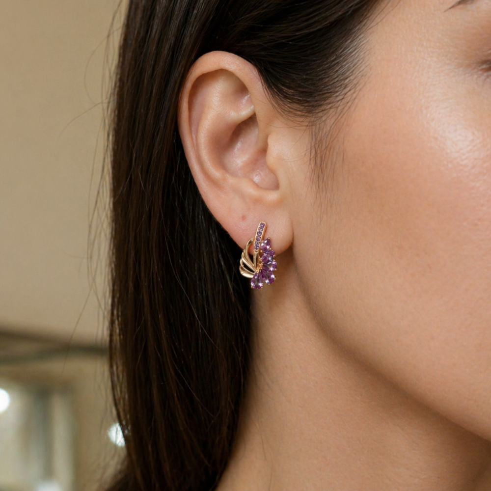 Viorelle Amethyst Wing Rose Gold Earrings — image 2