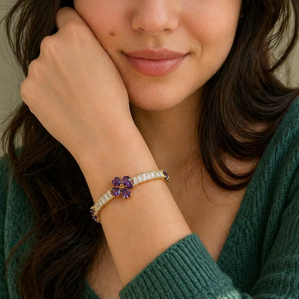 Amethyst Clover Heart Gold Bracelet — image 2