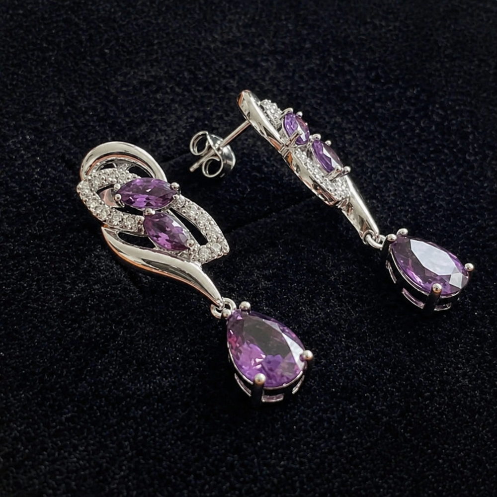 Amethyst Glimmer Drop White Gold Drop Earrings — image 1