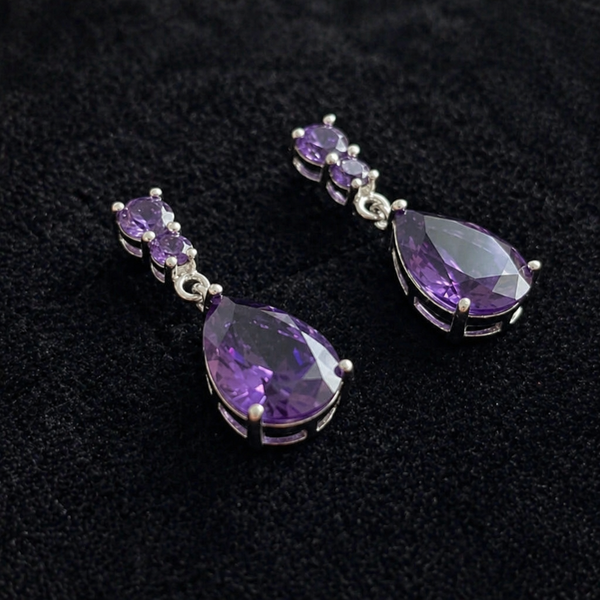 Amethyst Dewdrop White Gold Earrings — image 1