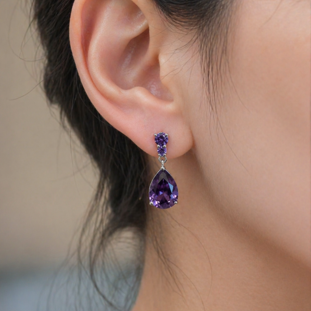 Amethyst Dewdrop White Gold Earrings — image 2