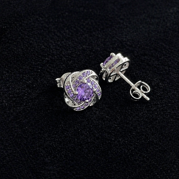 Purple Crystal Knot White Gold Earrings — image 1