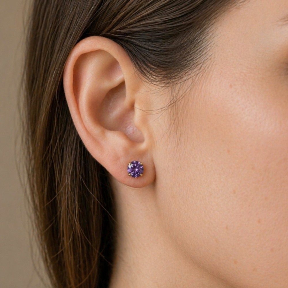 Amethyst White Gold Round Stud Earrings — image 2